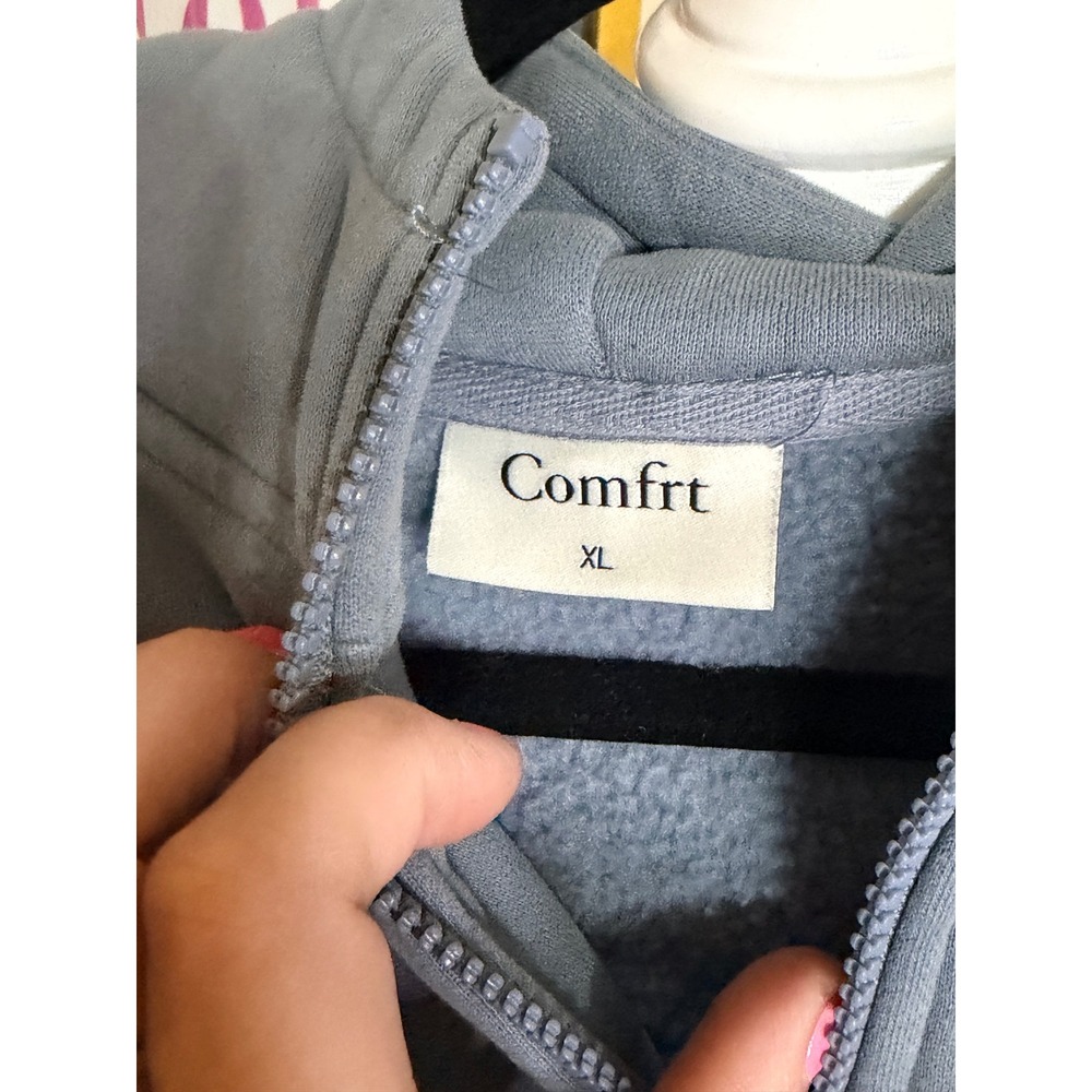 Comfrt Kids Zip Up Hoodie XL Slate Blue Fleece Lined Sweatshirt Embroidered Logo - Picture 3 of 3